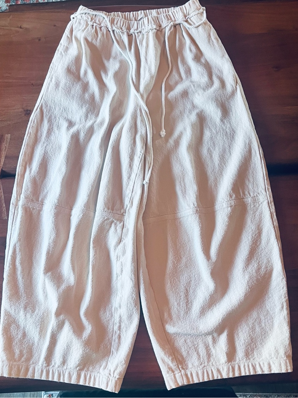 FREE PEOPLE Wide Leg Ivory Kayden Barrel Pants Small Drawstring rope harem crop - Picture 15 of 16